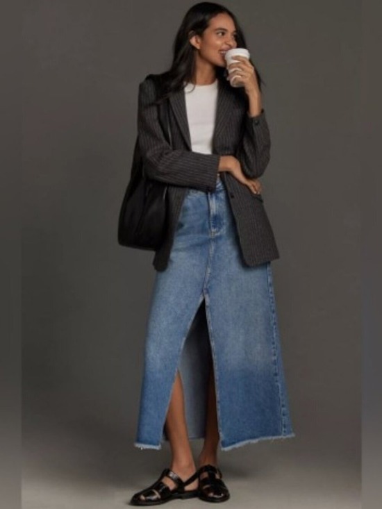 Anthropologie Dresses & Skirts - Anthropologie Pilcro Madi Denim Maxi Skirt Front Slit 28W